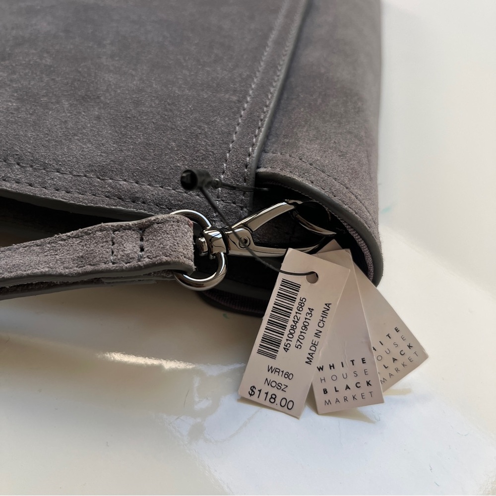 NWT White House Black Market Suede Envelope Clutch Wristlet Purse, Gray - Picture 7 of 7
